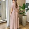Vestido Longo Izzie sem Bojo Manga Curta Detalhes em Botões Bege - Fernanda Ramos Store