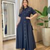 Vestido Longo Izzie sem Bojo Manga Curta Detalhes em Botões Preto - Fernanda Ramos Store