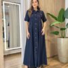Vestido Longo Izzie sem Bojo Manga Curta Detalhes em Botões Preto - Fernanda Ramos Store