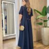 Vestido Longo Izzie sem Bojo Manga Curta Detalhes em Botões Preto - Fernanda Ramos Store
