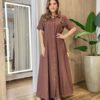 Vestido Longo Izzie sem Bojo Manga Curta Detalhes em Botões Marrom - Fernanda Ramos Store