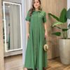 Vestido Longo Izzie sem Bojo Manga Curta Detalhes em Botões Verde - Fernanda Ramos Store