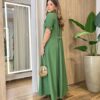 Vestido Longo Izzie sem Bojo Manga Curta Detalhes em Botões Verde - Fernanda Ramos Store