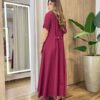 Vestido Longo Izzie sem Bojo Manga Curta Detalhes em Botões Vinho - Fernanda Ramos Store