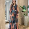 Vestido Longo Lívia sem Bojo em Tule Estampado Colorido com Amarração - Fernanda Ramos Store