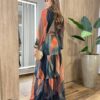 Vestido Longo Lívia sem Bojo em Tule Estampado Colorido com Amarração - Fernanda Ramos Store