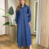 Vestido Maggie Longo sem Bojo Manga Longa com Botões Jeans - Fernanda Ramos Store