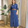 Vestido Maggie Longo sem Bojo Manga Longa com Botões Jeans - Fernanda Ramos Store