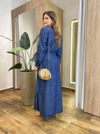 Vestido Maggie Longo sem Bojo Manga Longa com Botões Jeans - Fernanda Ramos Store