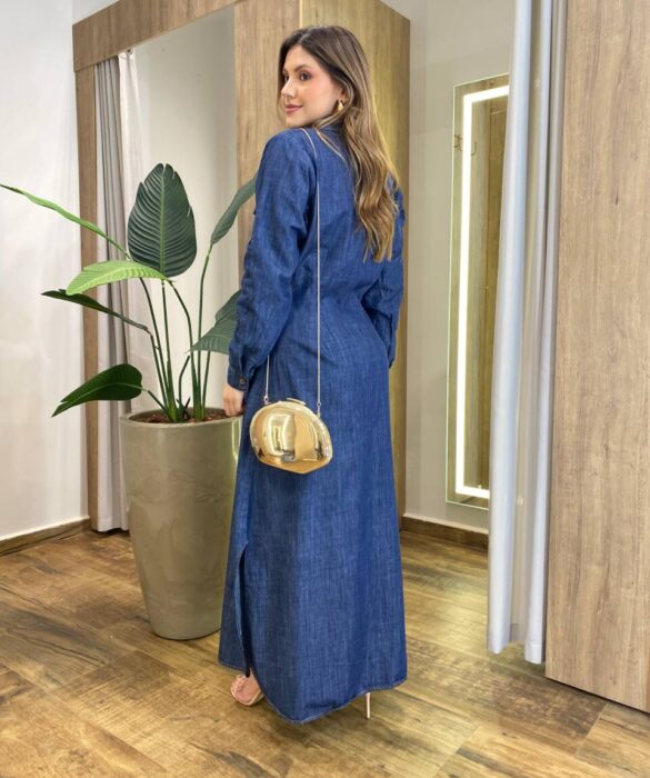 Vestido Maggie Longo sem Bojo Manga Longa com Botões Jeans - Fernanda Ramos Store