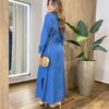 Vestido Maggie Longo sem Bojo Manga Longa com Botões Jeans Claro - Fernanda Ramos Store