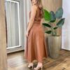 Vestido Midi Bailey sem Bojo Zíper e Amarração Couro Eco Caramelo - Fernanda Ramos Store
