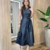 Vestido Midi Bailey sem Bojo Zíper e Amarração Couro Eco Preto - Fernanda Ramos Store