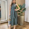 Vestido Midi Bailey sem Bojo Zíper e Amarração Couro Eco Verde - Fernanda Ramos Store