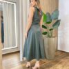 Vestido Midi Bailey sem Bojo Zíper e Amarração Couro Eco Verde - Fernanda Ramos Store