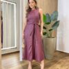 Vestido Midi Bailey sem Bojo Zíper e Amarração Couro Eco Vinho - Fernanda Ramos Store