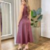 Vestido Midi Bailey sem Bojo Zíper e Amarração Couro Eco Vinho - Fernanda Ramos Store