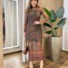 Vestido Midi Bruna de Tule sem Bojo Manga Longa Estampado Verde - Fernanda Ramos Store