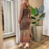 Vestido Midi Bruna de Tule sem Bojo Manga Longa Estampado Verde - Fernanda Ramos Store