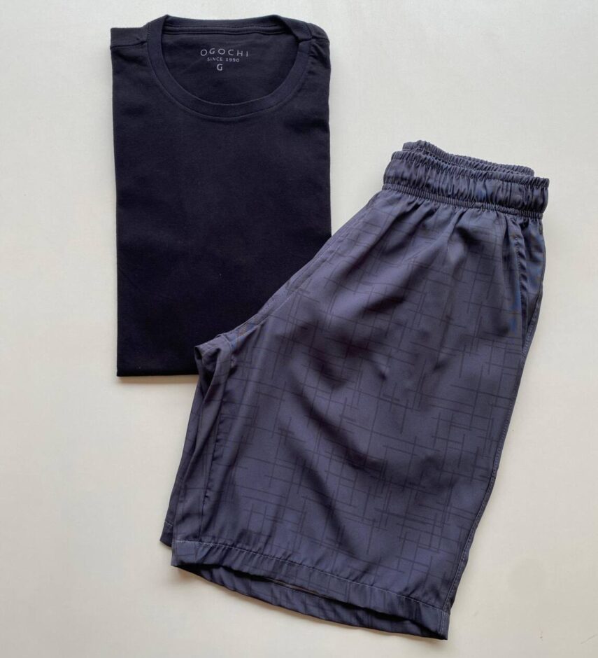 Bermuda Masculina Tactel Boxer Casual Longa Cinza Riscado 9619 - Fernanda Ramos Store