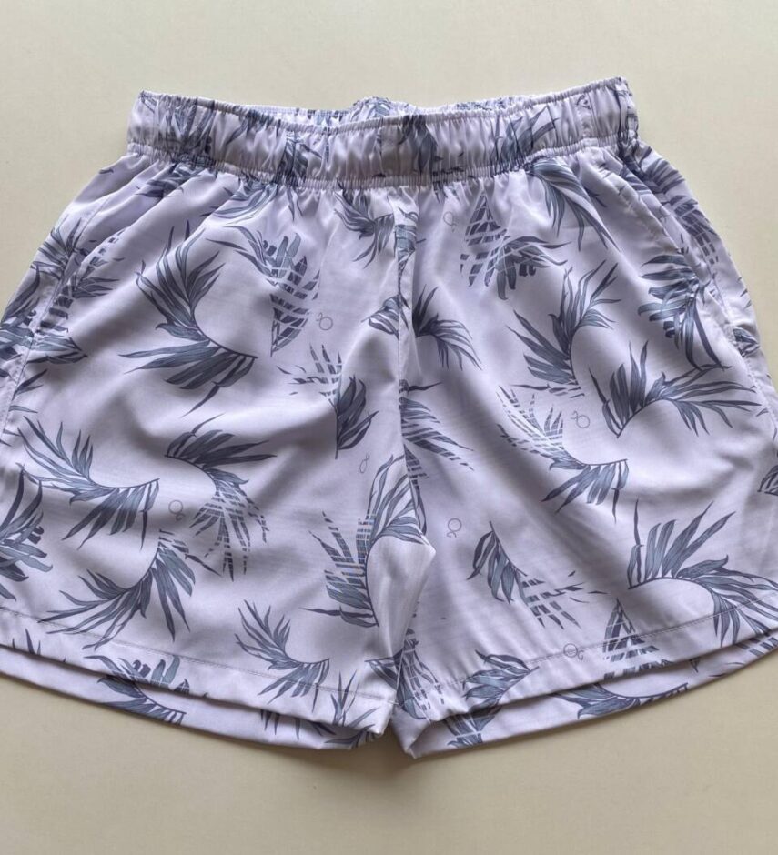 Bermuda Masculina Tactel Boxer Essencial Curta Folhagem Branca - Fernanda Ramos Store