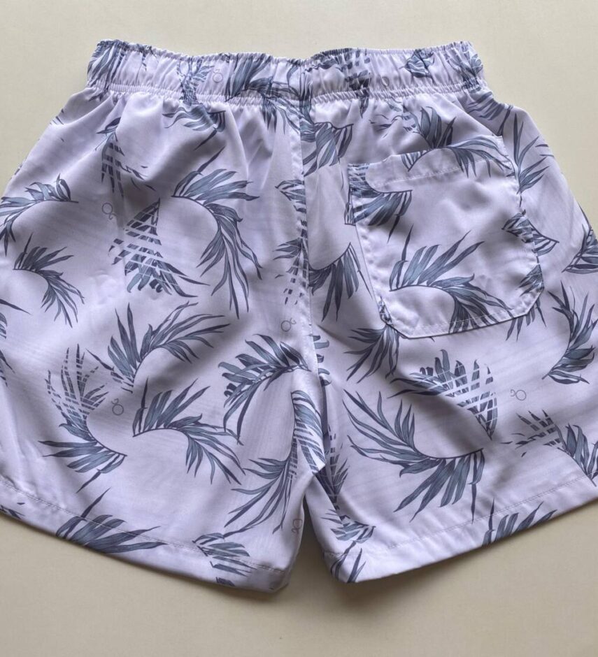 Bermuda Masculina Tactel Boxer Essencial Curta Folhagem Branca - Fernanda Ramos Store