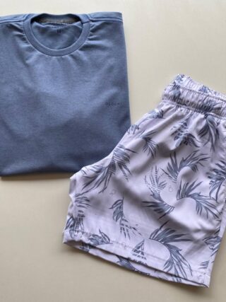 Bermuda Masculina Tactel Boxer Essencial Curta Folhagem Branca - Fernanda Ramos Store
