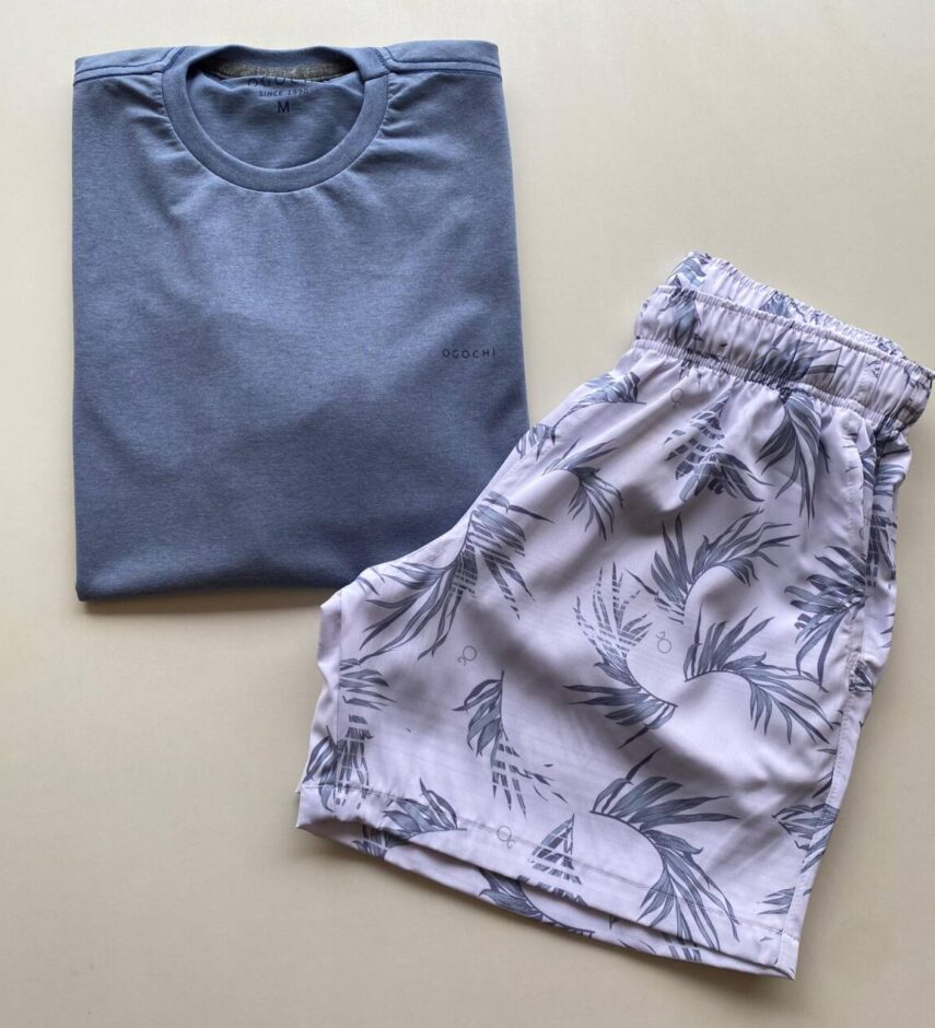 Bermuda Masculina Tactel Boxer Essencial Curta Folhagem Branca - Fernanda Ramos Store
