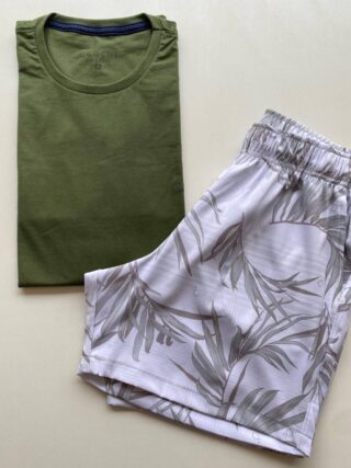 Bermuda Masculina Tactel Boxer Essencial Folhagem Off White 9622 - Fernanda Ramos Store