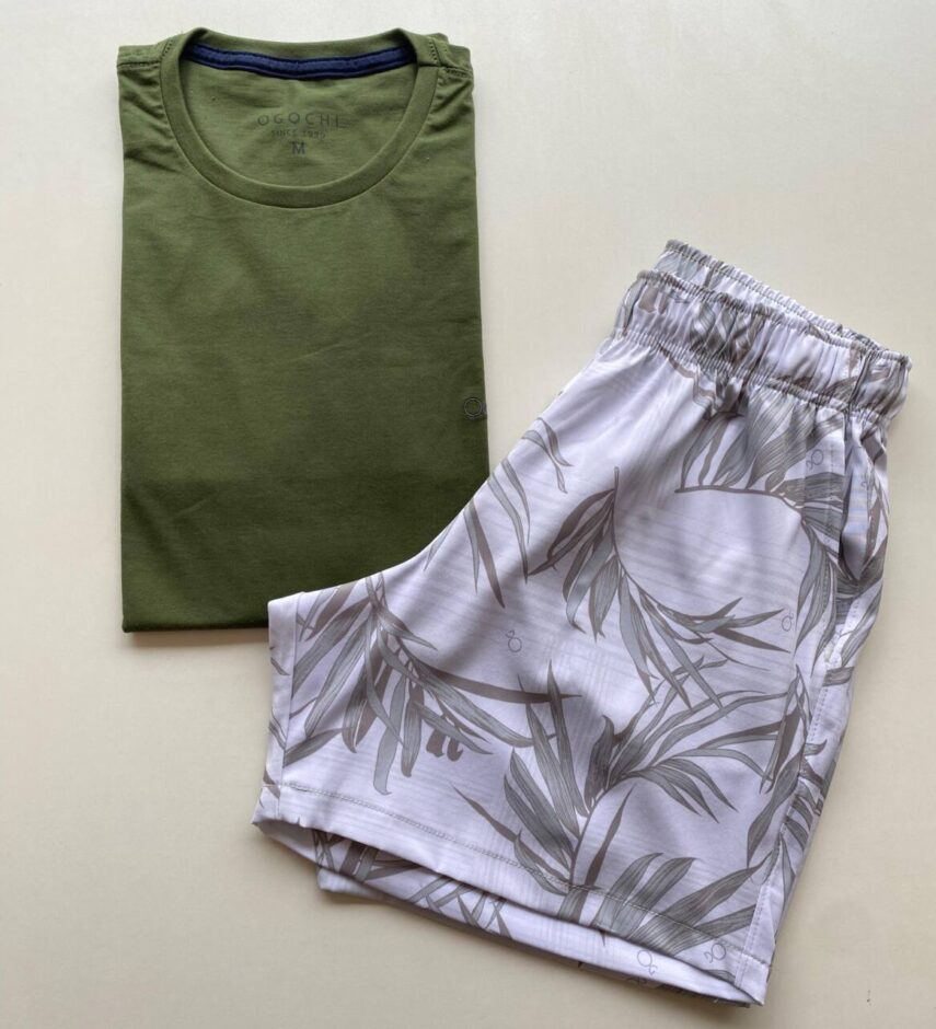 Bermuda Masculina Tactel Boxer Essencial Folhagem Off White 9622 - Fernanda Ramos Store