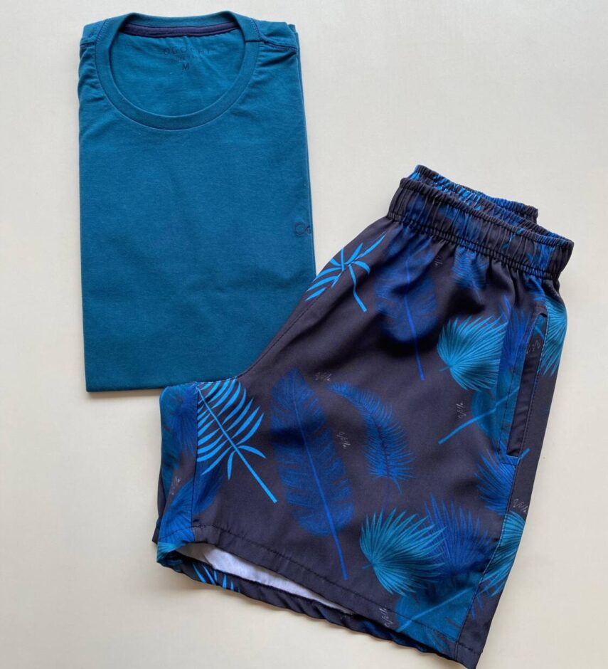 Bermuda Masculina Tactel Boxer Folhas Coloridas Preto - Fernanda Ramos Store