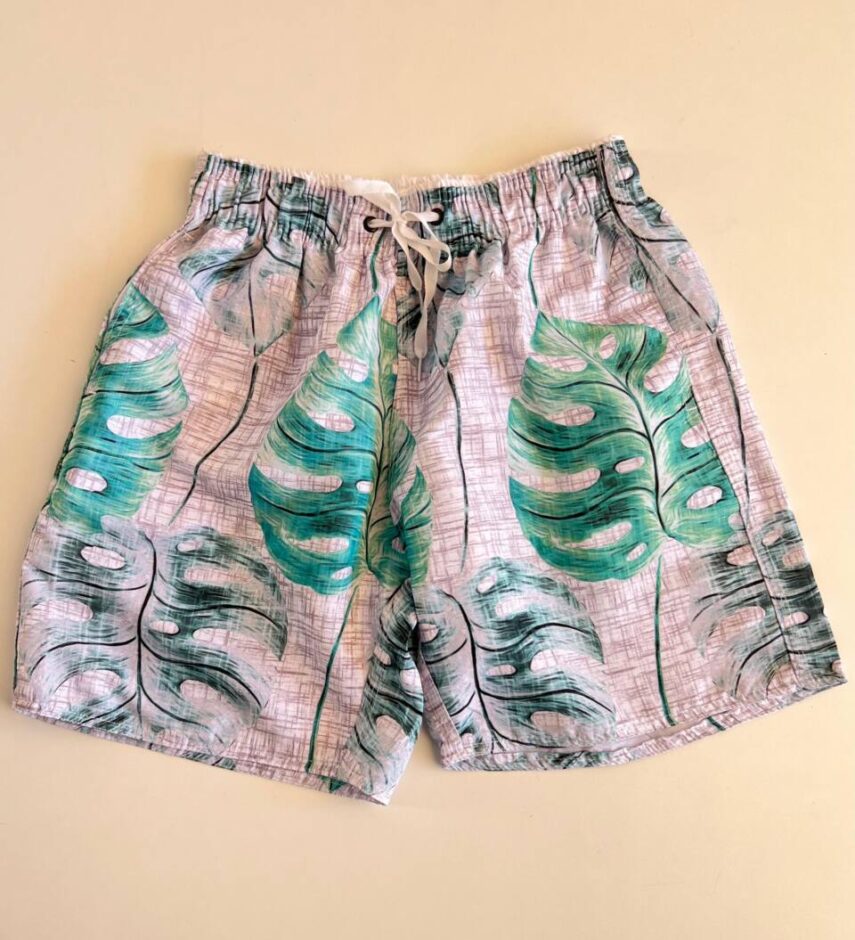 Bermuda Masculina Tactel com Elástico e Detalhes Branco - Fernanda Ramos Store