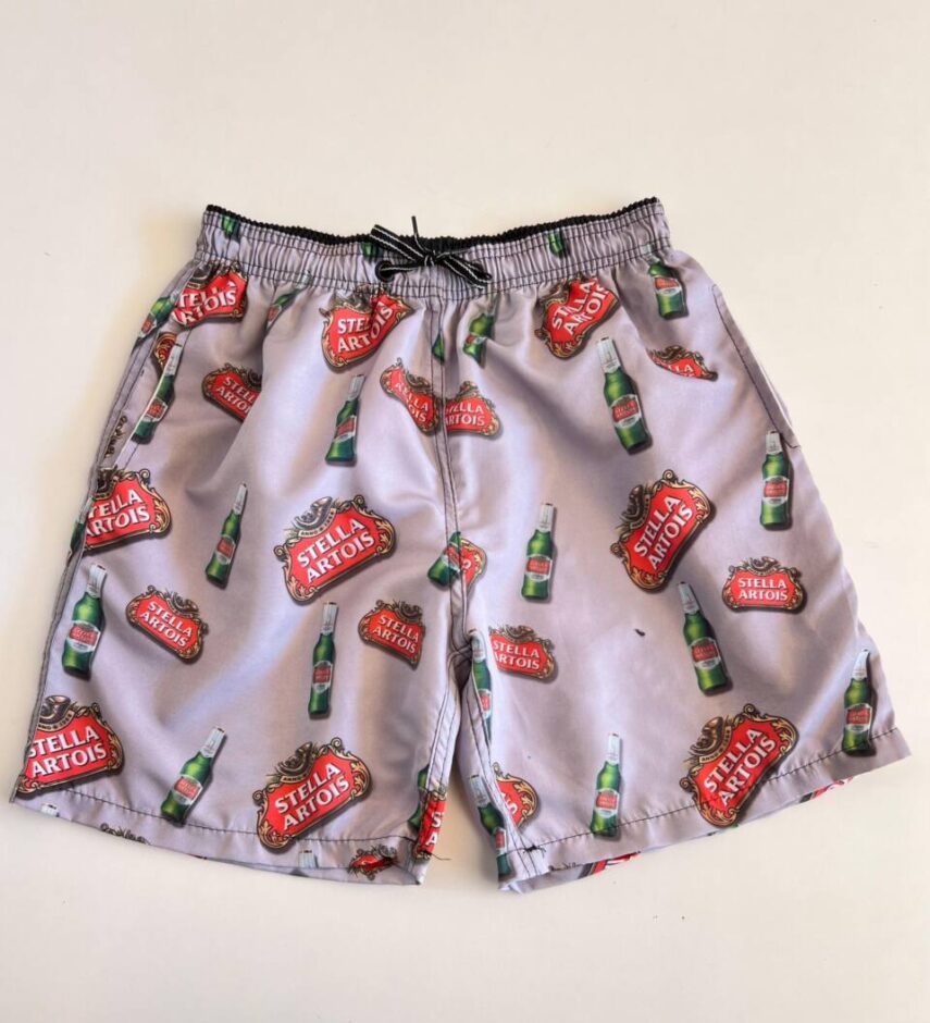 Bermuda Masculina Tactel com Elástico Estampa Cerveja Cinza - Fernanda Ramos Store