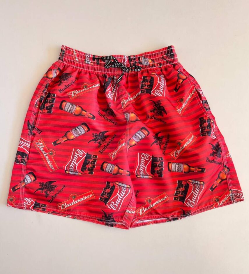 Bermuda Masculina Tactel com Elástico Estampa Cerveja Vermelho - Fernanda Ramos Store