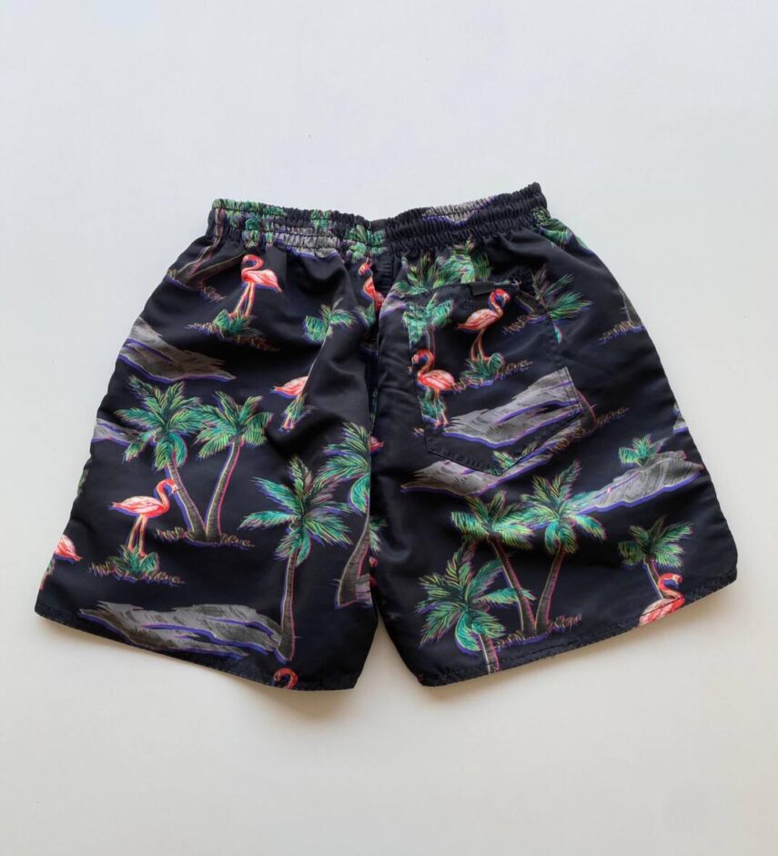 Bermuda Masculina Tactel com Elástico Estampa Flamingo Preta - Fernanda Ramos Store