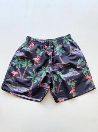 Bermuda Masculina Tactel com Elástico Estampa Flamingo Preta - Fernanda Ramos Store