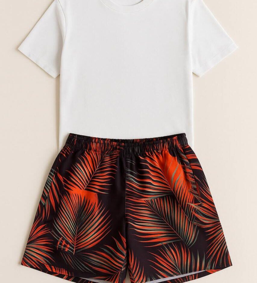 Bermuda Masculina Tactel com Elástico Estampa Floral Preta - Fernanda Ramos Store