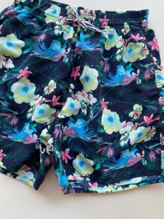Bermuda Masculina Tactel com Elástico Estampa Tropical Azul - Fernanda Ramos Store