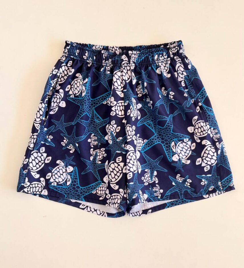 Bermuda Masculina Tactel com Elástico Fundo do Mar Azul - Fernanda Ramos Store
