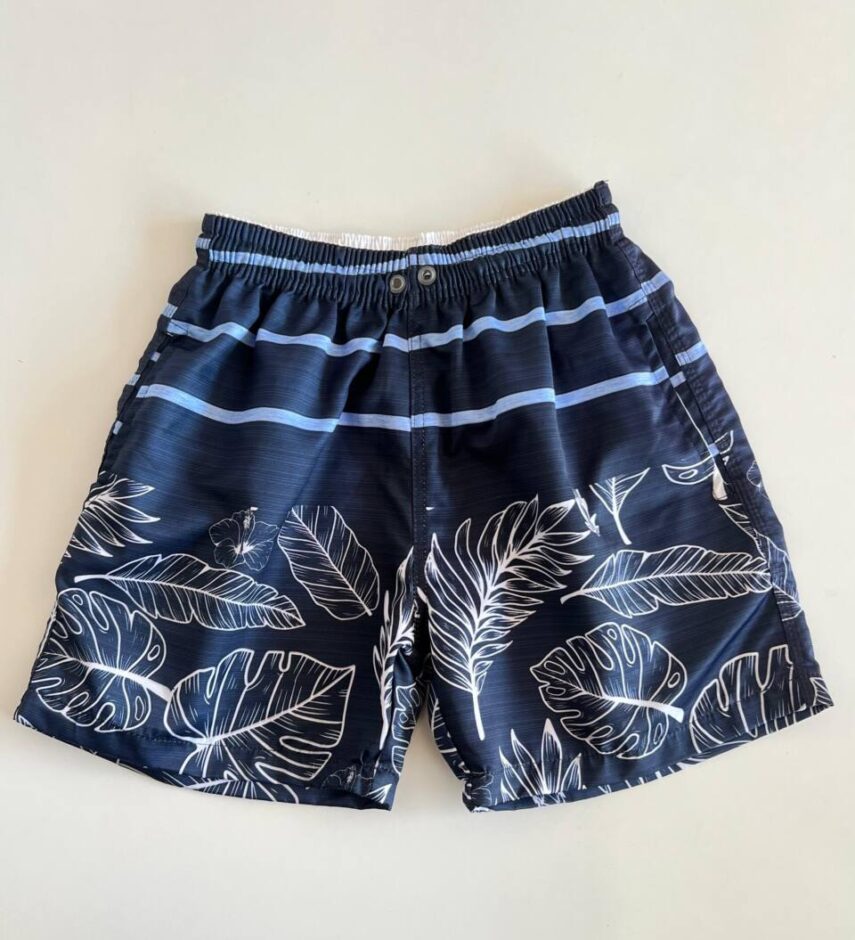 Bermuda Masculina Tactel com Elástico Listras Azul - Fernanda Ramos Store
