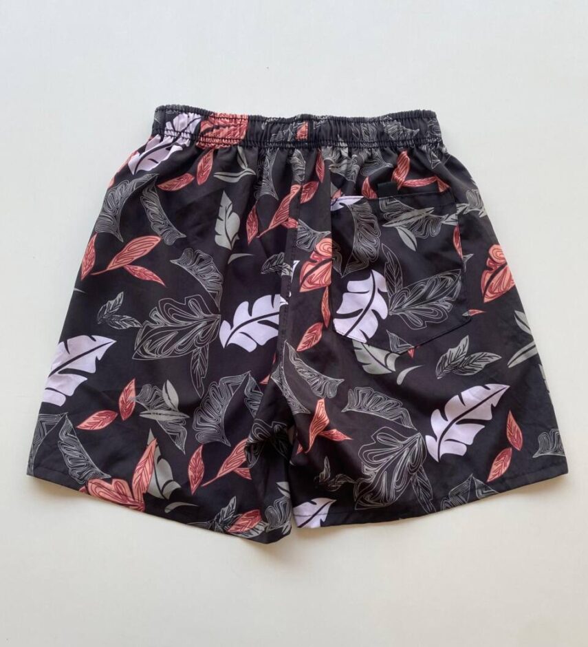 Bermuda Masculina Tactel com Elástico Tropical Preta - Fernanda Ramos Store