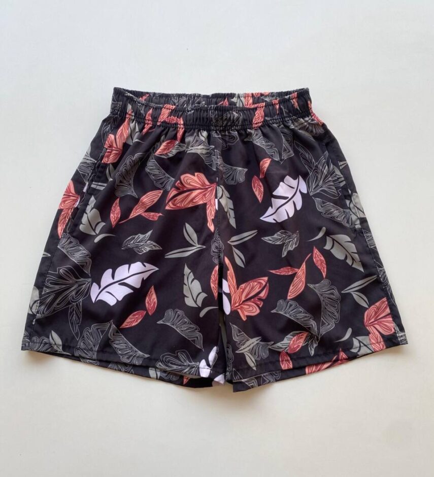 Bermuda Masculina Tactel com Elástico Tropical Preta - Fernanda Ramos Store