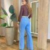 Blusa Feminina Carmela Manga Longa Canelada Recorte U Marrom - Fernanda Ramos Store