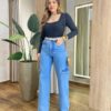 Blusa Feminina Carmela Manga Longa Canelada Recorte U Preta - Fernanda Ramos Store