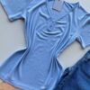 Blusa Feminina Elouise Manga Curta com Detalhes Azul Bebê - Fernanda Ramos Store