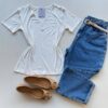 Blusa Feminina Elouise Manga Curta com Detalhes Branca - Fernanda Ramos Store
