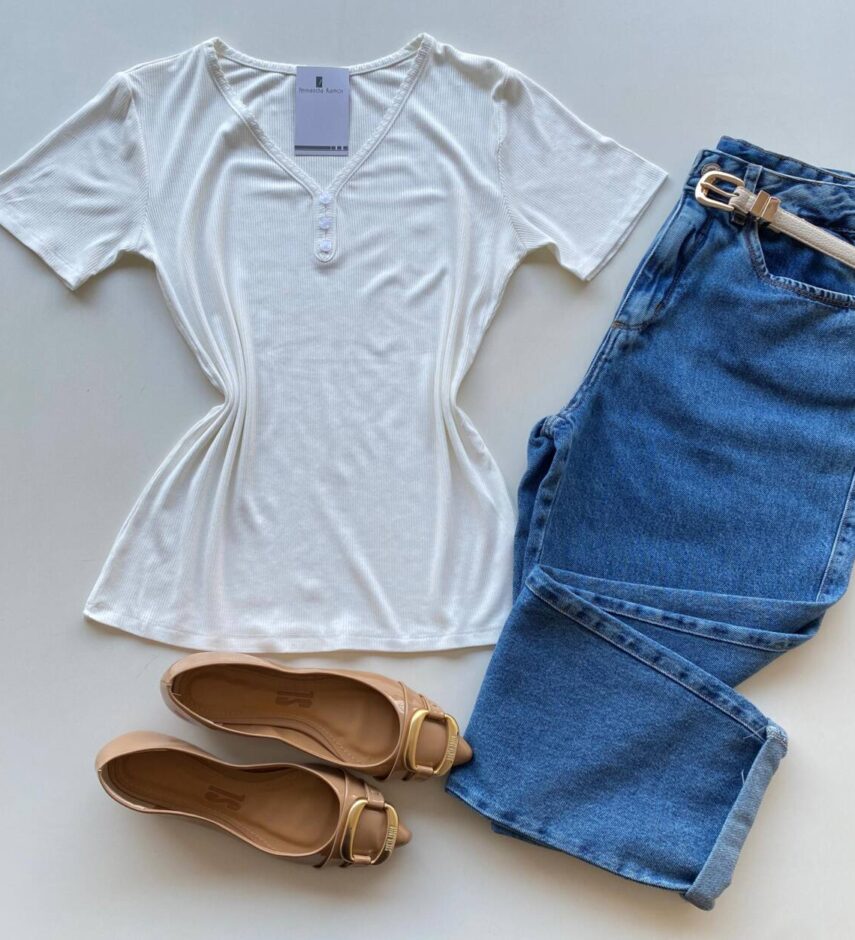 Blusa Feminina Elouise Manga Curta com Detalhes Branca - Fernanda Ramos Store