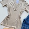 Blusa Feminina Elouise Manga Curta com Detalhes Nude - Fernanda Ramos Store