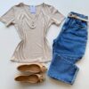 Blusa Feminina Elouise Manga Curta com Detalhes Nude - Fernanda Ramos Store