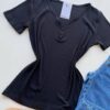 Blusa Feminina Elouise Manga Curta com Detalhes Preto - Fernanda Ramos Store